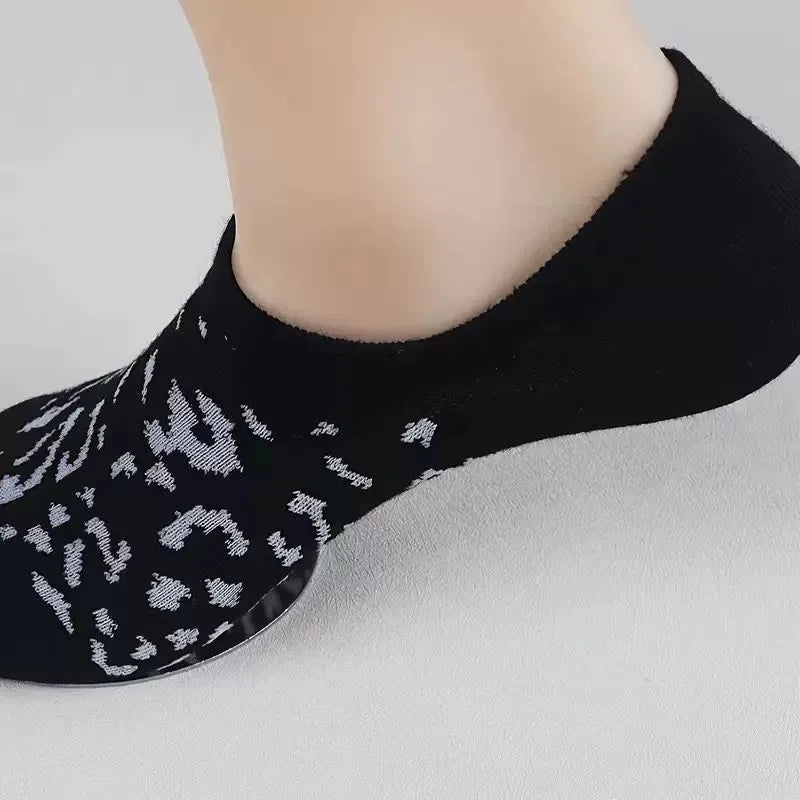 6/12 Pairs Women Leopard Print Boat Socks Fashionable Printing Soft Comfortable Sweat Absorbing Breathable Casual Socks