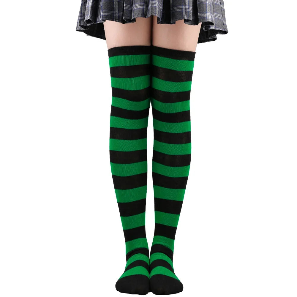 Thigh High Stockings Womens Striped Ladies Girls Black White pink Long Over Above Knee Socks femboy Cosplay Lolita Harajuku Y2k
