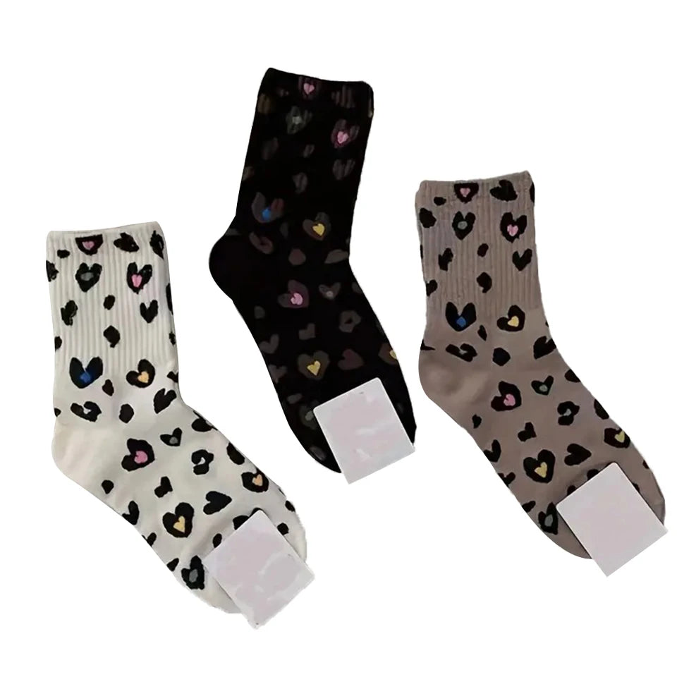 3 Pairs Women Leopard Print Mid Tube Socks Fashionable Cute Long Tube Socks That Soft Comfortable Breathable Casual Socks