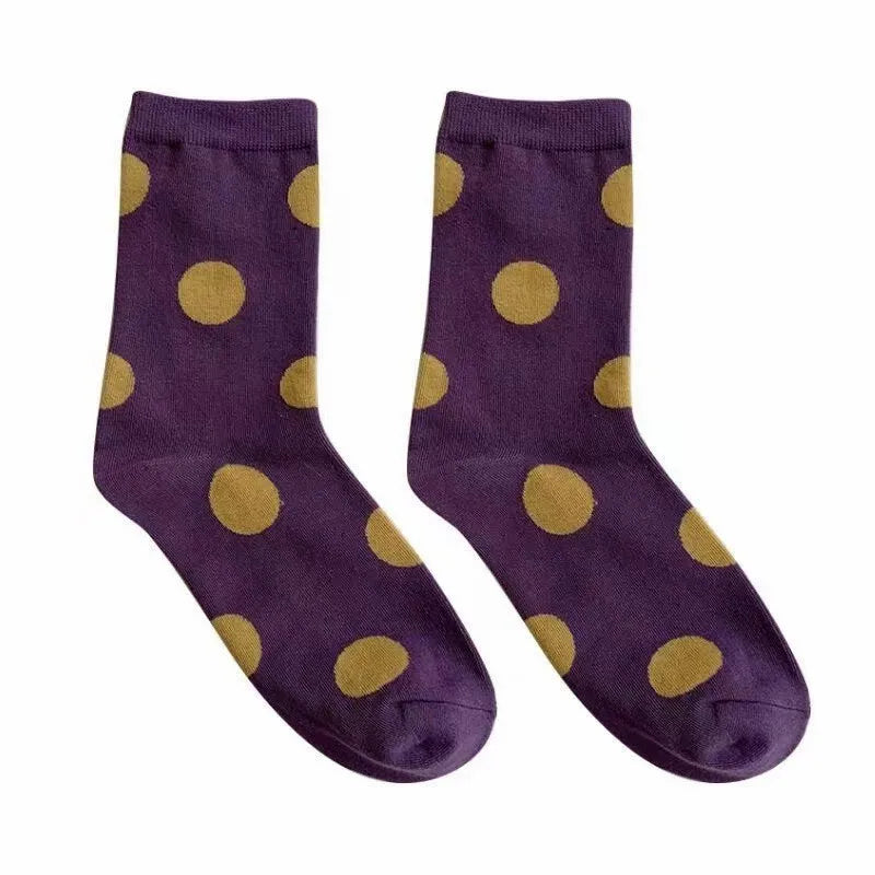 5/10 Pairs Women Polka Dot Pattern Mid Tube Socks Fashionable Matching Soft Comfortable Sweat Absorbing Breathable Casual Socks