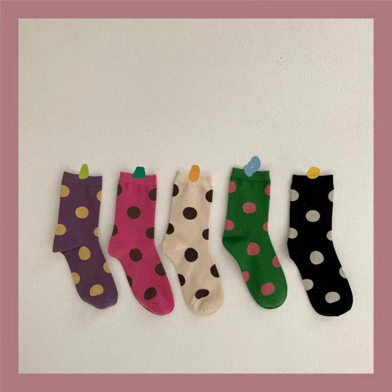 5/10 Pairs Women Polka Dot Pattern Mid Tube Socks Fashionable Matching Soft Comfortable Sweat Absorbing Breathable Casual Socks