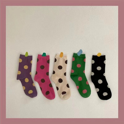 5/10 Pairs Women Polka Dot Pattern Mid Tube Socks Fashionable Matching Soft Comfortable Sweat Absorbing Breathable Casual Socks