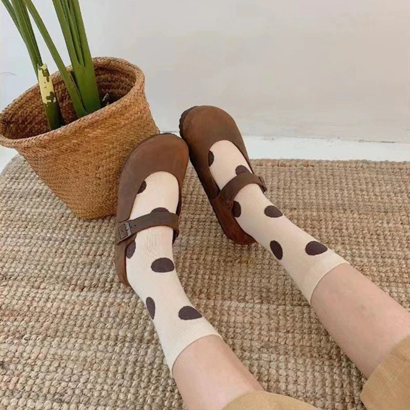 5/10 Pairs Women Polka Dot Pattern Mid Tube Socks Fashionable Matching Soft Comfortable Sweat Absorbing Breathable Casual Socks